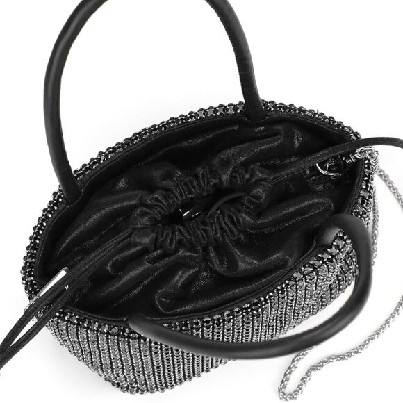 Small Rhinestone Evening Clutch Satin Bag with Chain for Party Prom Wedding - Picture 8 of 9